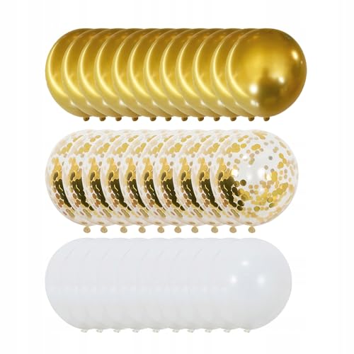 Ballons Gold und Weiß mit Konfetti 32 Stk. Ideal für Hochzeit Party Taufe von Brokatove