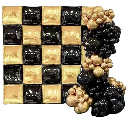 Ballonwand Hintergrund Schwarz Gold Folienballons 34x34 Mega Party Set von Brokatove