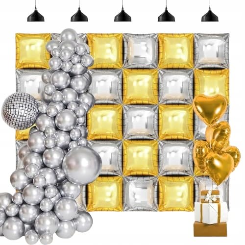 Ballonwand Hintergrund Silber Gold Luftballons Folie 34x34 Mega Set von Brokatove