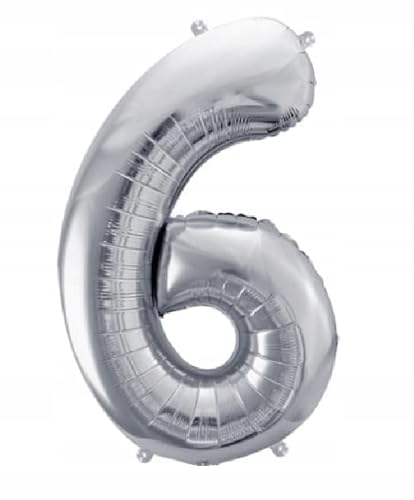 DIFER BALON 6 Sechs SILBER FOLIE GROSSE 100CM DEKORATION GEBURTSTUNDHEIT von Brokatove