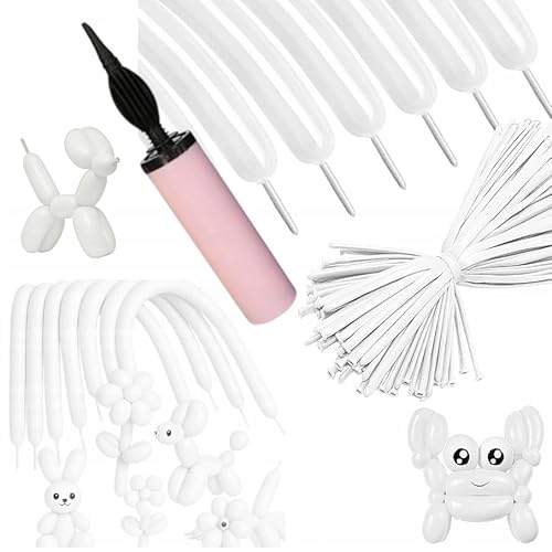 Glitzer Luftballons Modellierröhrchen Weiß 100 Stück mit Pumpe Deko Party von Brokatove