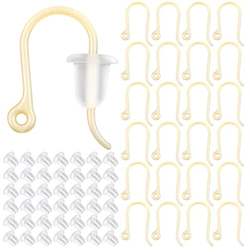 100 Stück Kunststoff-Ohrringhaken Goldener Ohrdraht mit Schlaufe Französische Fischhaken und 100 Stück transparente Kugelohrring-Stopper Ohrringzubehör für DIY Handwerk Schmuckherstellung von BronaGrand