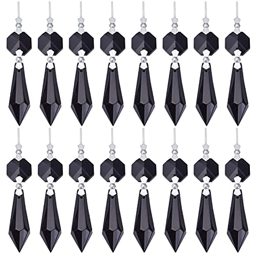 20 Stück Kristalle Prismen Glasspitze Perlen Schwarz Kronleuchter Eiszapfen Tropfen Hängende Kristall Ersatz Anhänger für DIY Handwerk Schmuck Ornament Hochzeit Weihnachten Lampe Dekoration, 35 mm von BronaGrand