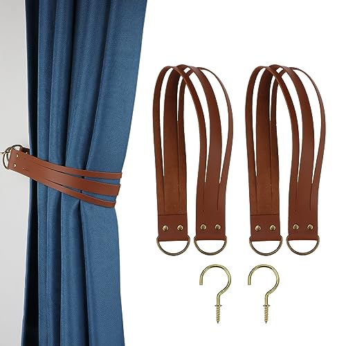 Leder Vorhang Raffhalter Vorhang Schnalle Vintage Vorhang Raffhalter Leder Gardinenstange Halter für Zuhause Oı Wohnzimmer Schlafzimmer (braun, breit) von Brosay