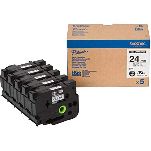 BROTHER HG151V5 5x Schriftbandkassette 24mmx8m farblos schwarz laminiert fuer P-touch P500PC 9700PC 9800PCN RL700S von Brother