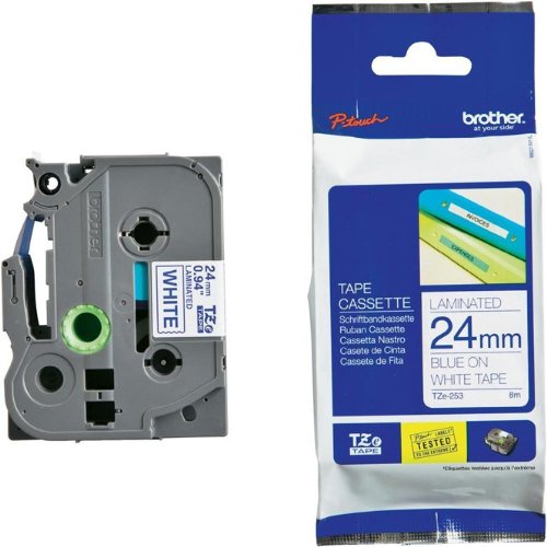 Beschriftungsband TZ253 für Brother P-touch, Blau auf Weiss, 24 mm, Schriftband TZ-253, TZe-253, TZe253, 24mm breit, 8mtr. von Brother