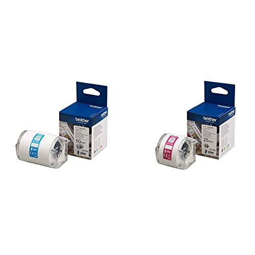 Brother CZ-1005 Farbetikettenrolle, 50 mm breit, 5 m lang für Etikettendrucker VC-500W & CZ-1004 Farbetikettenrolle, 25 mm breit, 5 m lang für Etikettendrucker VC-500W, weiß von Brother