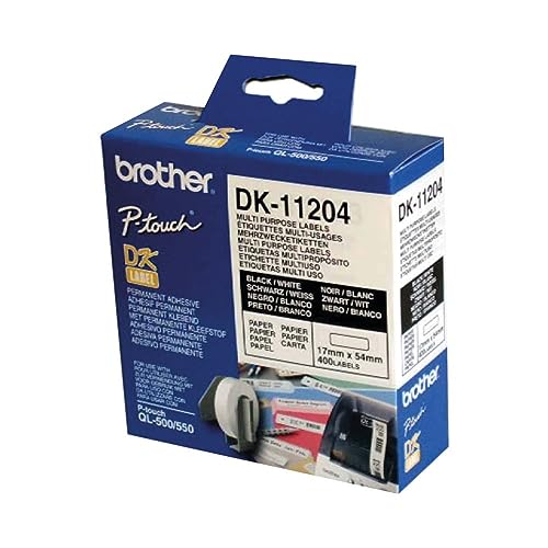 Brother DK-11204 Etiketten Rolle 54 x 17mm Papier Weiß 400 St. Permanent DK11204 Adress-Etiketten Schwarz,weiß von Brother