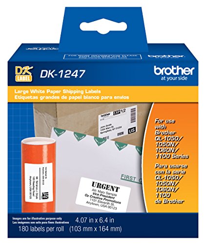 Brother DK-1247 Etiketten, gestanzt, groß, Weiß, für Brother QL Etikettendrucker, 180 Etiketten pro Rolle, 103 mm x 164 mm von Brother