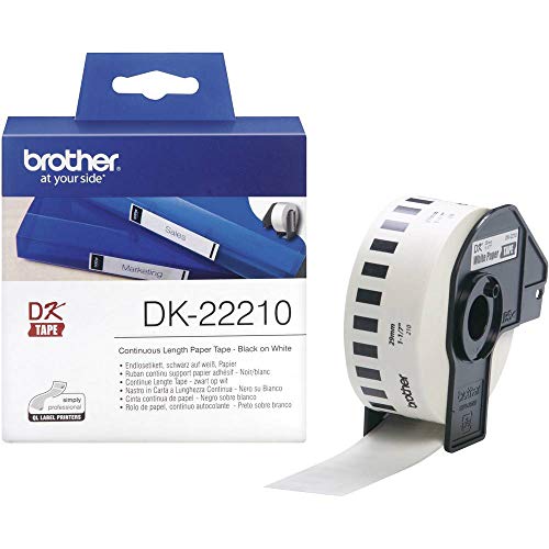 Brother DK-22210 Endlosetiketten (Papier, 29 mm breit, 30,48 m lang, für Brother QL-Etikettendrucker) Schwarz,weiß von Brother