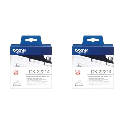 Brother DK-22214 Endlosetiketten (Papier, 12 mm breit, 30,48 m lang, für Brother QL-Etikettendrucker), Weiß, 12 mm x 30,48 m (Packung mit 2) von Brother