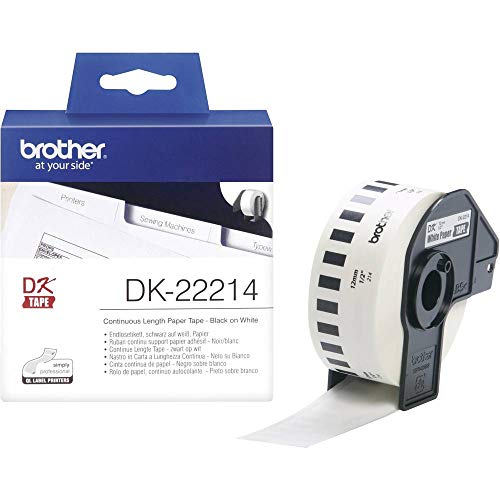 Brother DK-22214 Endlosetiketten (Papier, 12 mm breit, 30,48 m lang, für Brother QL-Etikettendrucker), Weiß, 12 mm x 30,48 m von Brother