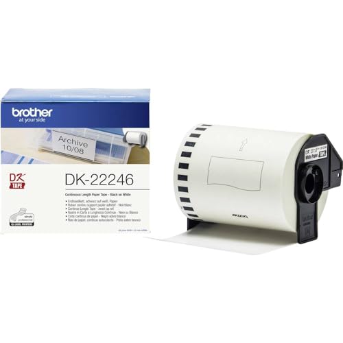 Brother DK-22246 selbstklebende Endlosetiketten (103 mm breit, 30,48 m lang, geeignet für QL-1050, QL-1050N, QL-1060N, QL-1100, QL-1110NWB) schwarz auf weiß (Papier) von Brother