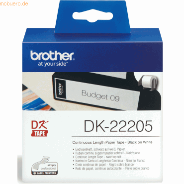Brother DK-Endlos-Etiketten 62mm x 30,48m weiß Papier von Brother