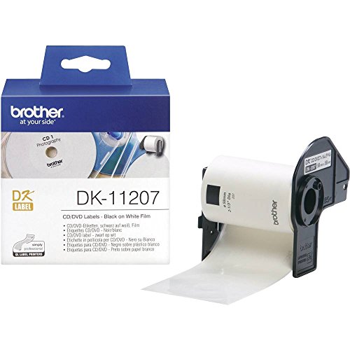 Brother DK11207 DK-11207 CD/DVD-Etiketten, Durchmesser: 58 mm, weiß, Schwarz/Weiß, 58 x 58 mm von Brother