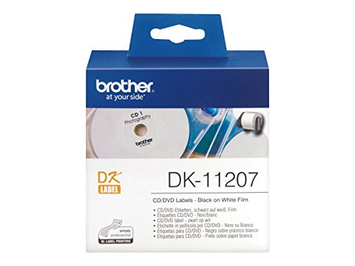 Brother DK11207 DK-11207 CD/DVD-Etiketten, Durchmesser: 58 mm, weiß, Schwarz/Weiß, 58 x 58 mm von Brother