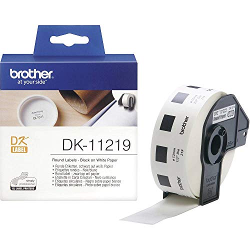 Brother DK11219 Runde Etikettenrolle 1200Stk/Roll 12mm Durchmesser für QL-500 QL-550 Schwarz,weiß von Brother