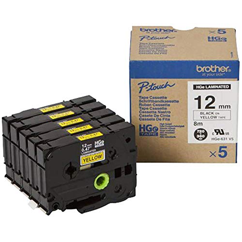 Brother Original HGE631V5 Schriftband (5) laminiert für PTOUCH 12mm 8m gelb-schwarz von Brother