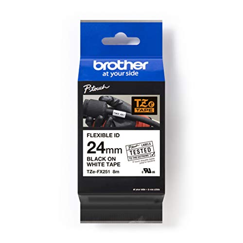 Brother Original P-touch Flexi-Schriftband TZE-FX251 24 mm, schwarz auf weiß (u.a. für Brother P-touch P700, -2430, -D600, -9700PC, -P750W) zur Kabel- und Rohrbeschriftung, laminiert von Brother