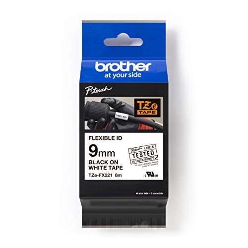 Brother Original P-touch Schriftband TZE-FX221 9 mm, schwarz auf weiß (u.a. für Brother P-touch PT-H100LB/R, -H105, -E100/VP, -D200/BW/VP, -D210/VP) zur Kabel- und Rohrbeschriftung, laminiert von Brother