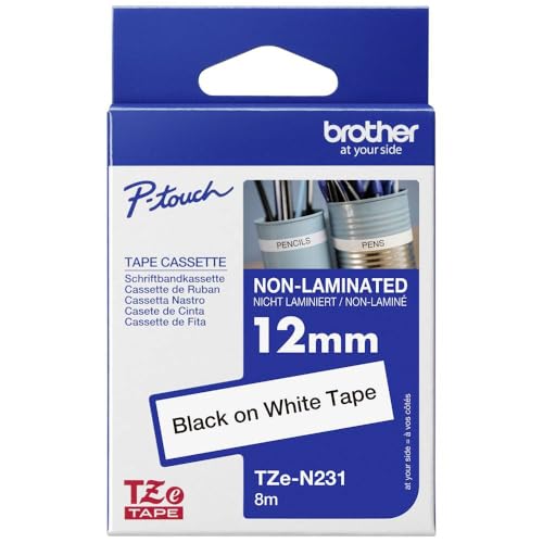 Brother Original P-touch Schriftband TZE-N231 12 mm, schwarz auf weiß (u.a. für Brother P-touch PT-H100LB/R, -H105, -E100/VP, -D200/BW/VP, -D210/VP) nicht laminiert von Brother