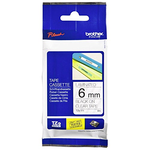 Brother 1659459 Original P-touch Schriftband TZe-111 6 mm, schwarz auf transparent (kompatibel u.a. mit Brother P-touch PT-H100LB/R, -H105, -E100/VP, -D200/BW/VP, -D210/VP) von Brother