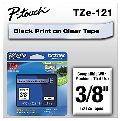 Brother Original P-touch Schriftband TZe-121 9 mm, schwarz auf transparent (kompatibel u.a. mit Brother P-touch PT-H100LB/R, -H105, -E100/VP, -D200/BW/VP, -D210/VP) von Brother