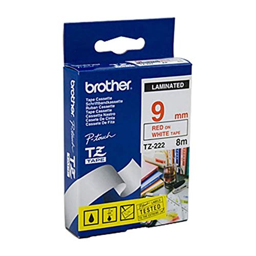 Brother Original P-touch Schriftband TZe-222 9 mm, rot auf weiß (kompatibel mit Brother P-touch H100LB/R, H105, E100/VP, D200/BW/VP, D210/VP) von Brother