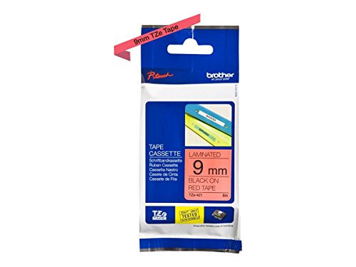 Brother Original P-touch Schriftband TZe-421 9 mm, schwarz auf rot (kompatibel u.a. mit Brother P-touch PT-H100LB/R, -H105, -E100/VP, -D200/BW/VP, -D210/VP) von Brother