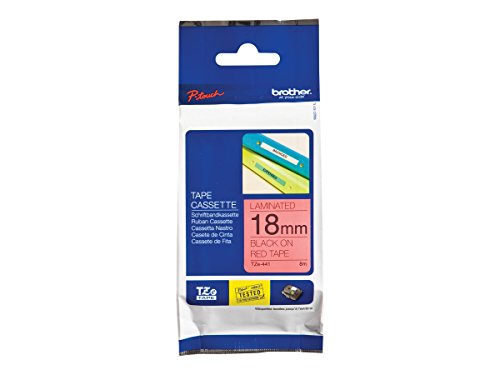 Brother Original P-touch Schriftband TZe-441 18mm, schwarz auf rot (kompatibel u.a. mit Brother P-touch 1830VP, -D400/VP, -D450, -D600/VP, -P700, -2430), Klein von Brother