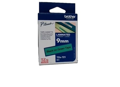 Brother Original P-touch Schriftband TZe-721 9 mm, schwarz auf grün (kompatibel u.a. mit Brother P-touch PT-H100LB/R, -H105, -E100/VP, -D200/BW/VP, -D210/VP) von Brother