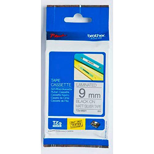 Brother Original P-touch Schriftband TZe-M921 9 mm, schwarz auf silber-metallic (matt) (u.a. für Brother P-touch PT-H100LB/R, -H105, -E100/VP, -D200/BW/VP, -D210/VP) laminiert von Brother