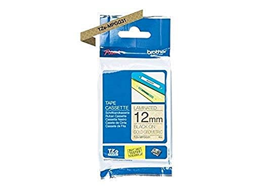 Brother Original P-touch Schriftband TZe-MPGG31 12 mm, schwarz auf gold-geometrisch (u.a. für Brother P-touch H200, H100LB/R, H105, E100/VP, D200/BW/VP, D210/VP) von Brother