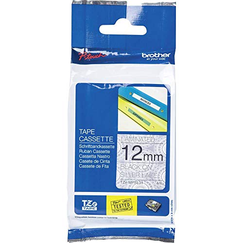 Brother Original P-touch Schriftband TZe-MPSL31 (12 mm breit, u.a. für Brother P-touch H100LB/R, H105, H200, E100/VP, D200/BW/VP, D210/VP, 4 m lang, laminiert) schwarz auf silbernen Spitzen von Brother