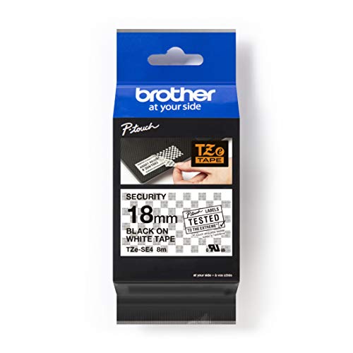 Brother Original P-touch Sicherheits- und Siegelband TZe-SE4 18 mm, schwarz auf weiß (kompatibel u.a. mit Brother P-touch 1830VP, -D400/VP, -D450, -D600/VP, -P700, -2430PC), 1724307 von Brother