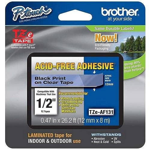 Brother P-Touch TZE-MQG35 Klebeband, 1,2 cm breit, Standard, laminiert, Schwarz auf Transparent, laminiert für den Innen- und Außenbereich, wasserabweisend, 12 mm x 5 m, TZeAF131 von Brother