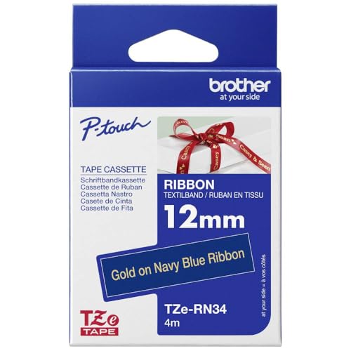 Brother Original P-touch Textil-Schriftband TZe-RN34, 12 mm gold auf marineblau (u.a. für Brother P-touch H200, H100LB/R, H105, E100/VP, D200/BW/VP, D210/VP) von Brother