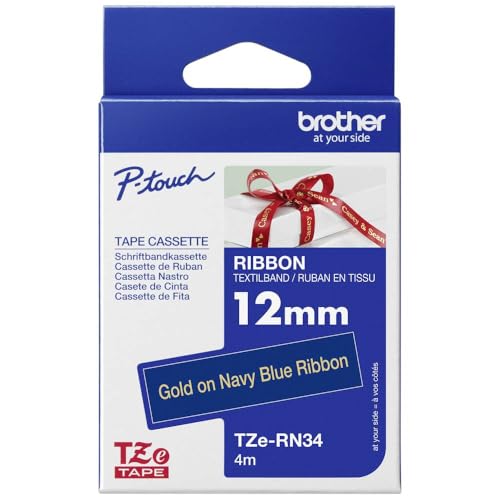 Brother Original P-touch Textil-Schriftband TZe-RN34, 12 mm (u.a. für Brother P-touch H200, H100LB/R, H105, E100/VP, D200/BW/VP, D210/VP) TZERN34 gold-blau von Brother