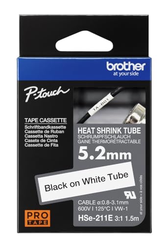 Brother Original Pro Tape HSe-211E Schrumpfschlauch – schwarz auf weiß, 5,2 mm breit, 1,5 m lang Brother Original Pro Tape HSe-211E Schrumpfschlauch – schwarz auf weiß, 5,2 mm breit, 1,5 m lang von Brother