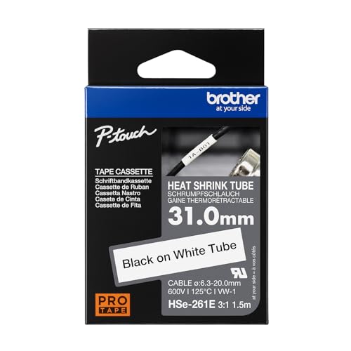 Brother Original Pro Tape HSe-261E Schrumpfschlauch – schwarz auf weiß, 31mm*1.5m von Brother