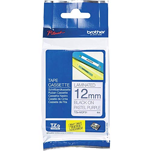 Brother Original laminiertes Schriftband TZe-MQF31 12 mm, schwarz auf pastell-lila (u.a.für Brother P-touch H100LB/R, H200, H105, E100/VP, D200/BW/VP, D210/VP, Cube) von Brother