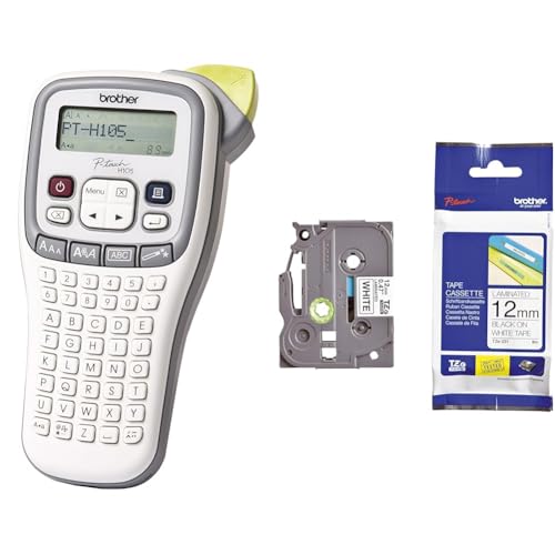 Brother PT-H105 Beschriftungsgerät (für 3,5 bis 12 mm breite TZE-Schriftbänder, bis zu 20 mm/Sek. Druckgeschwindigkeit) & TZe-231 P-Touch Schriftband (12mm breit, 8m lang, u.a.) schwarz auf weiß von Brother