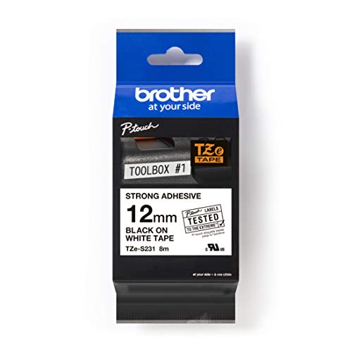Brother Schriftband Extra stark klebend Bandfarbe: Weiß Schriftfarbe:Schwarz 12mm 8m TZES231 Standard von Brother
