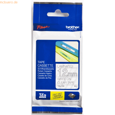 Brother Schriftband TZe-135 12mm weiß/transparent Brother Schriftband TZe-135 12mm weiß/transparent von Brother