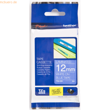 Brother Schriftband TZe-535 12mm weiß/blau Brother Schriftband TZe-535 12mm weiß/blau von Brother