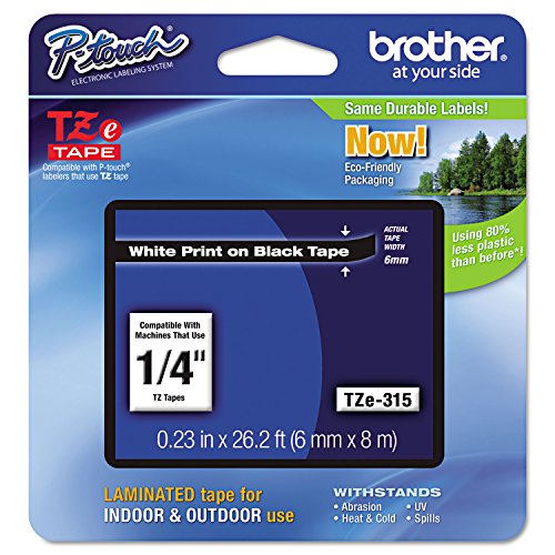Brother Schriftband TZe TZe-315 Bandfarbe: Schwarz Schriftfarbe:Weiß 6mm 8m von Brother