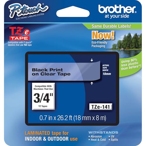 Brother Schriftbandkassette 18mm farblos/schwarz TZE141 von Brother