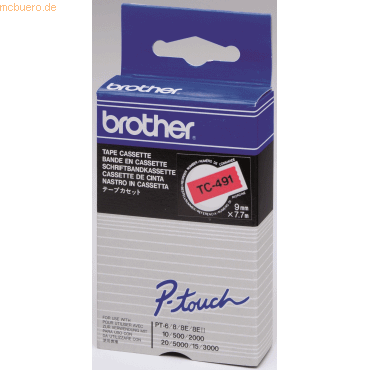 Brother Schriftbandkassette 9mm TC-491 rot/schwarz von Brother