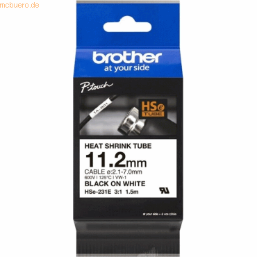 Brother Schrumpfschlauchkassette HSE-231E 11,2mm schwarz/weiß Brother Schrumpfschlauchkassette HSE-231E 11,2mm schwarz/weiß von Brother