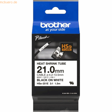 Brother Schrumpfschlauchkassette HSE-251E 21mm schwarz/weiß Brother Schrumpfschlauchkassette HSE-251E 21mm schwarz/weiß von Brother